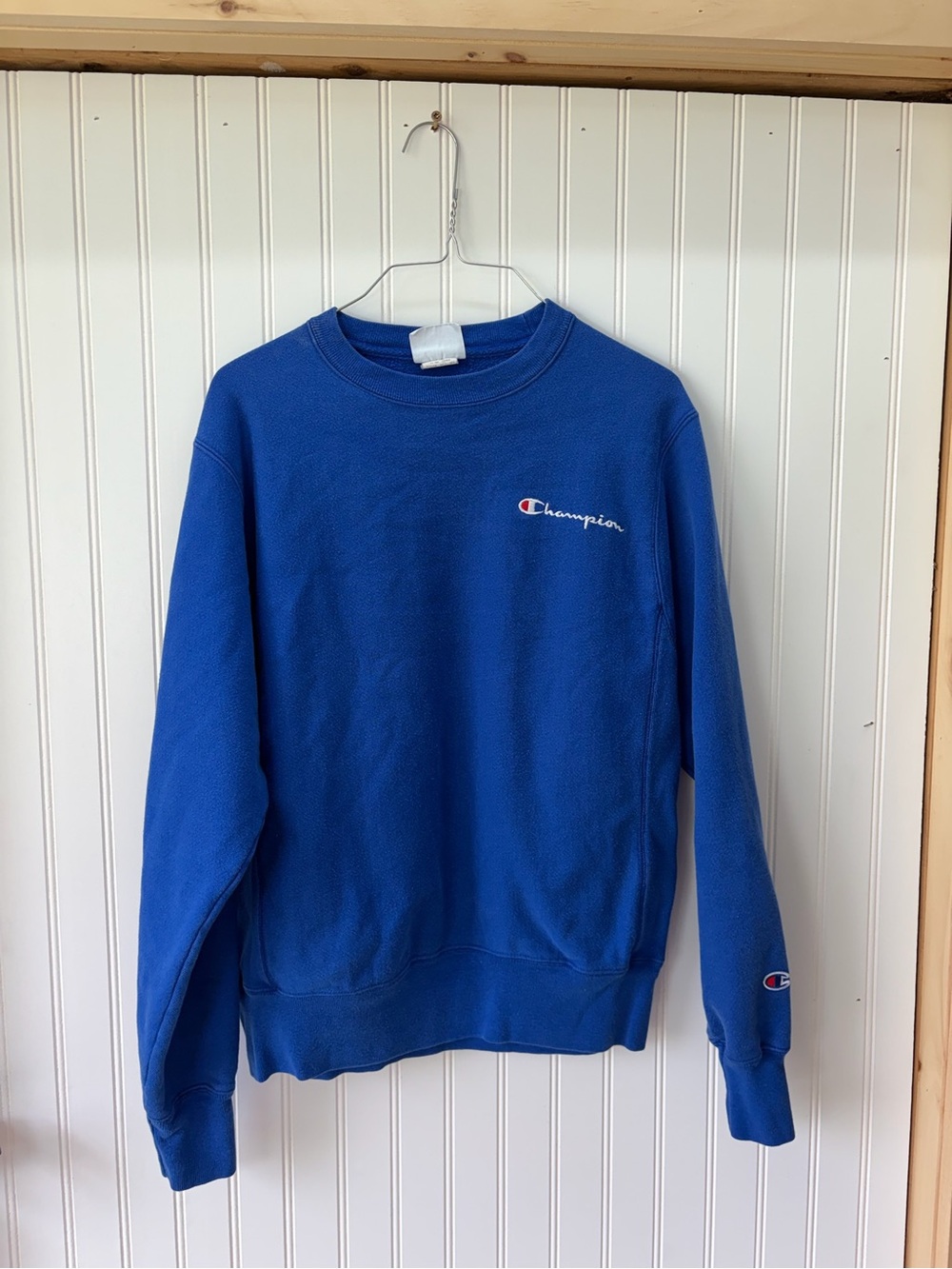 Champion reverse weave Men's Bright Blue embroidered logo Crewneck Sweatshirt